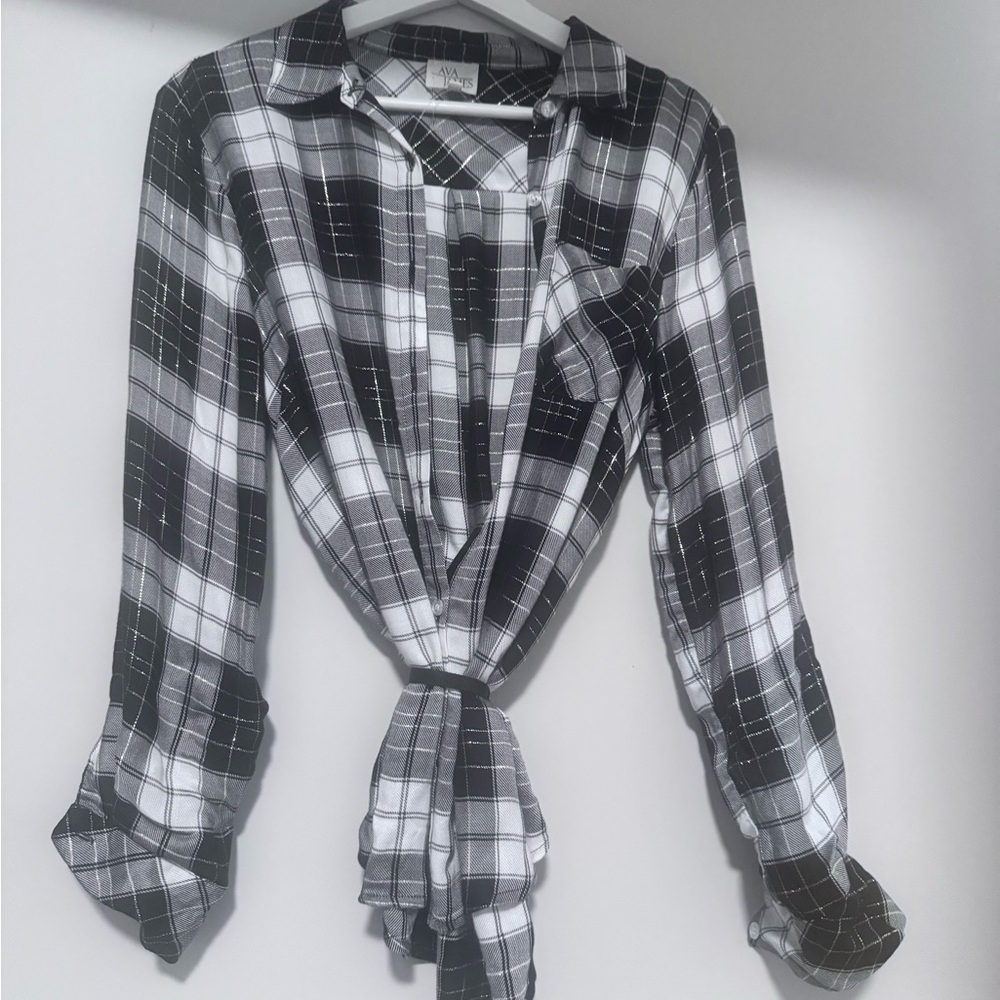 Ava James Black and White Plaid Button Down Shirt